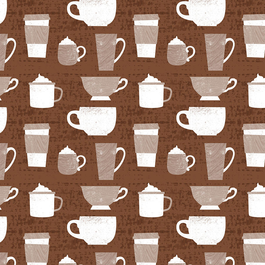 Coffee Cups Pattern - Mocha Background - Art by Jen Montgomery Painting by Jen Montgomery