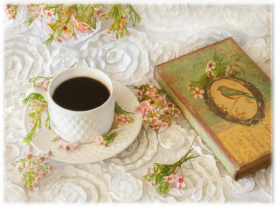 Coffee, Flowers and a Book Photograph by Sylvia Goldkranz