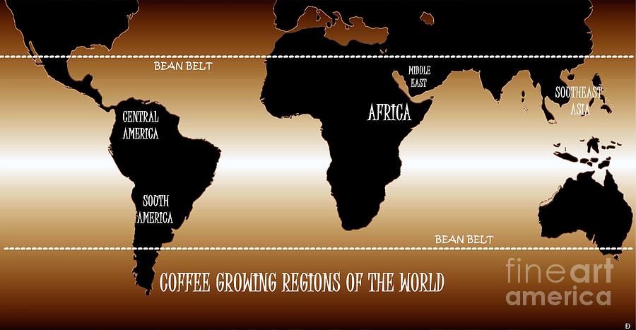 Coffee growing regions of the world map Mixed Media by David Lee Thompson