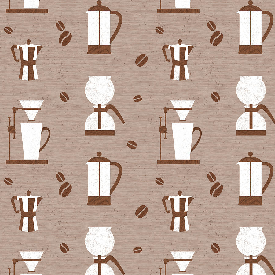 Coffee Maker Pattern - Latte Background - Art by Jen Montgomery Painting by Jen Montgomery