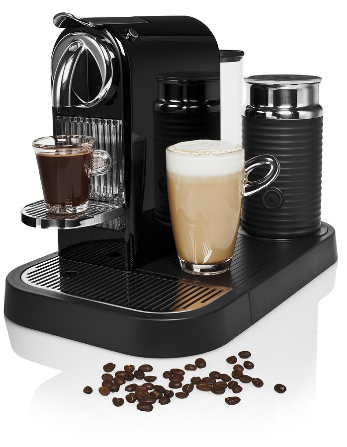 Coffee making machine, with espresso and latte Photograph by Creative Crop