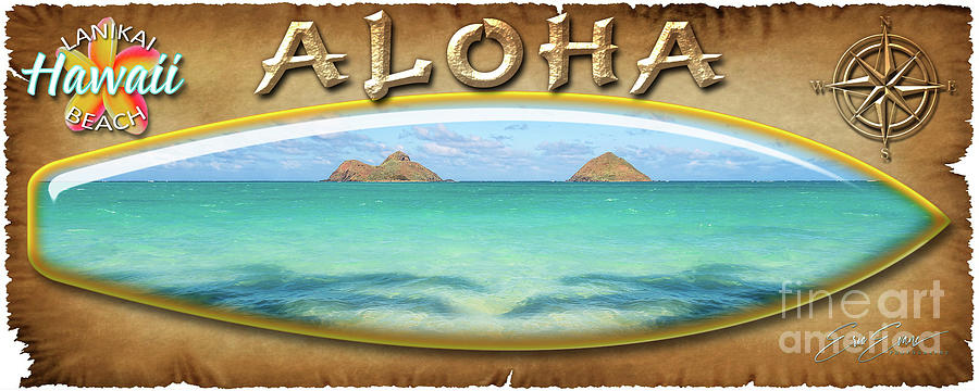 Coffee Mug Lanikai Beach Palm Tree Shadows Surf Board Buttons With Logo Photograph by Aloha Art