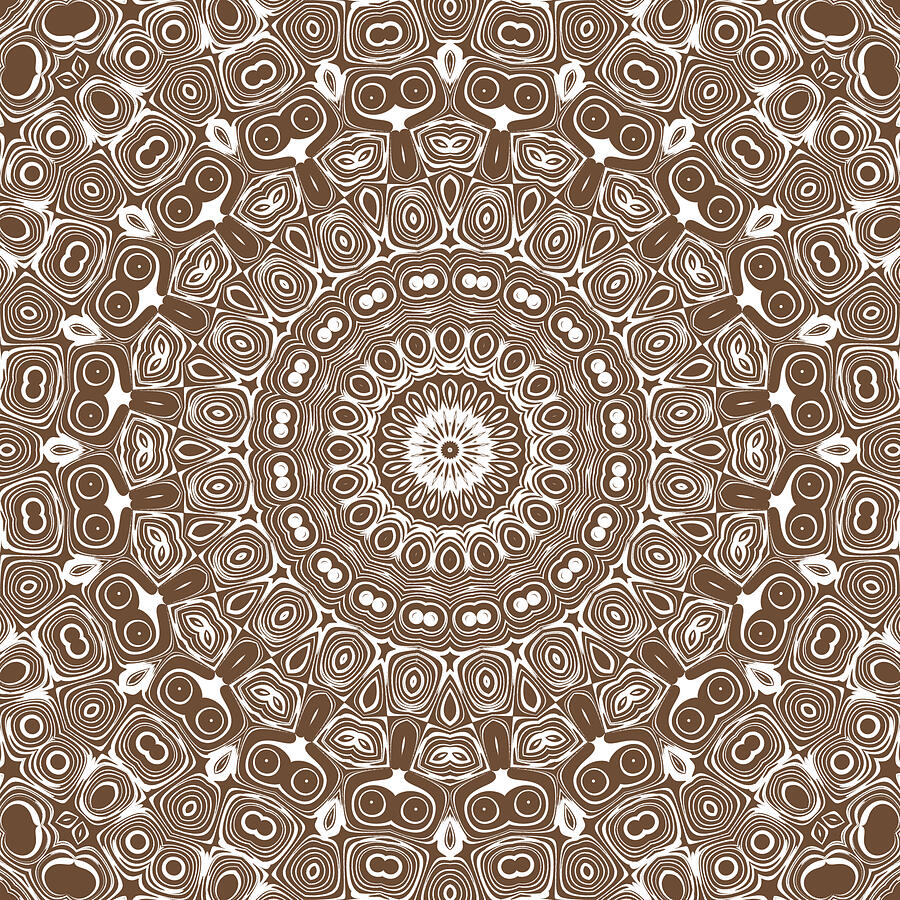 Coffee on White Mandala Kaleidoscope Medallion Digital Art by Mercury McCutcheon
