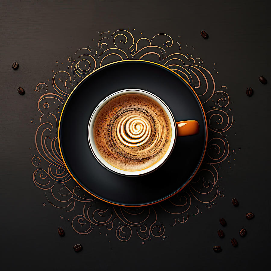 Coffee Sophistication - Black and Gold Art Painting by Lourry Legarde
