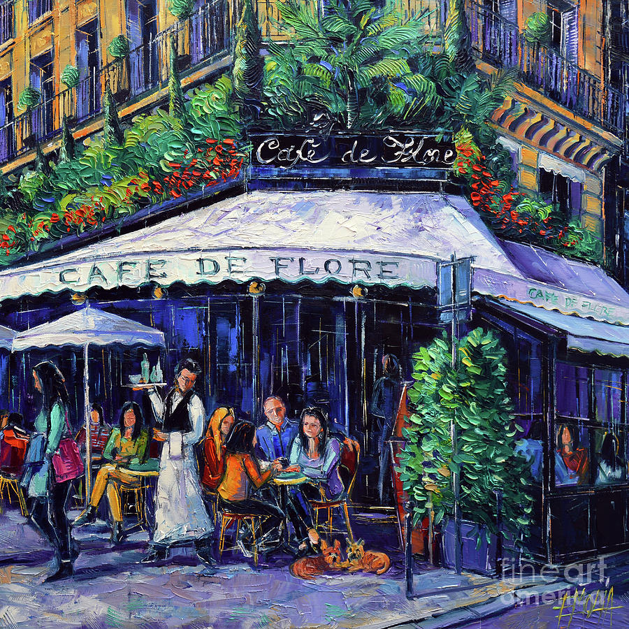 COFFEE TIME - Cafe de Flore Paris impressionist oil painting Mona Edulesco  Painting by Mona Edulesco