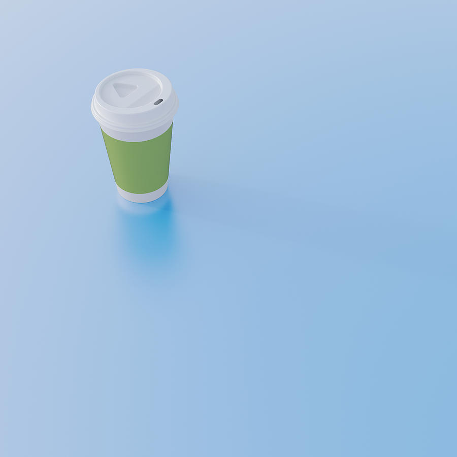 Coffee to go cup on light blue ground, 3D Rendering Drawing by Westend61