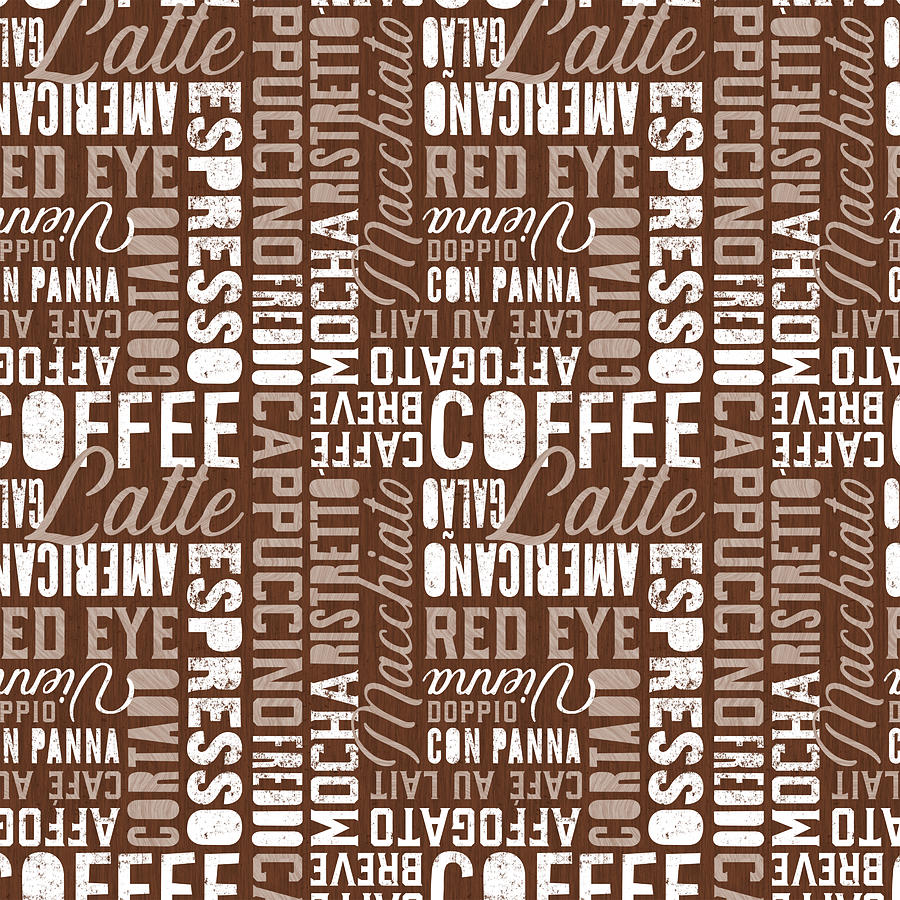 Coffee Typography Pattern - Latte Background - Art by Jen Montgomery Painting by Jen Montgomery