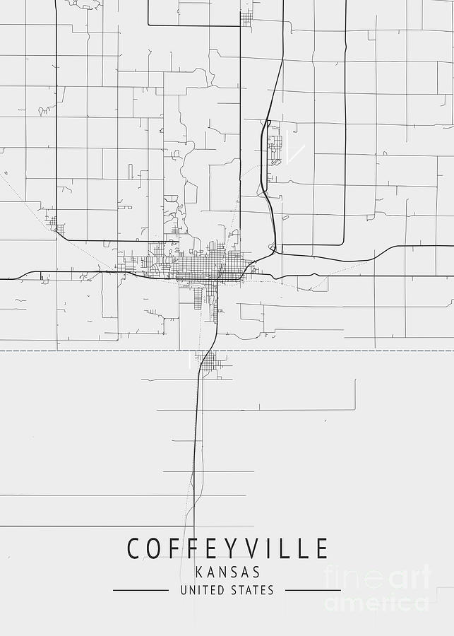 Coffeyville - Kansas US Gray City Map Digital Art by Tien Stencil ...