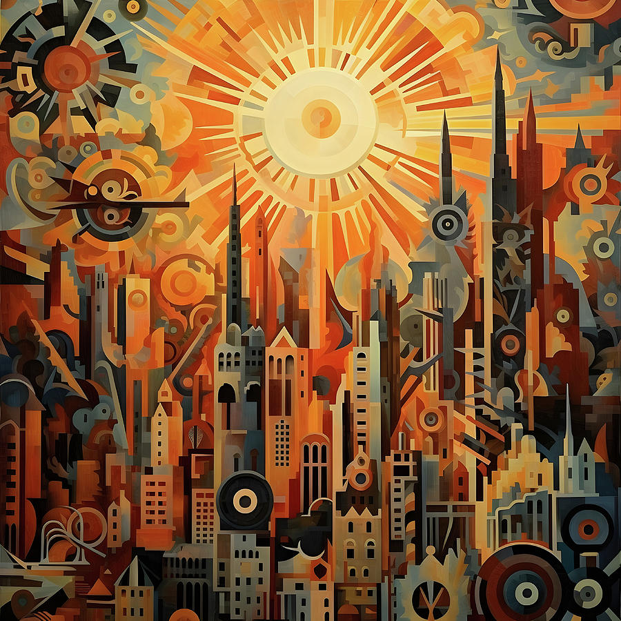 Cogs And Tools Abstract Sunrise 1950s 1 Digital Art by Kurt Heppke ...