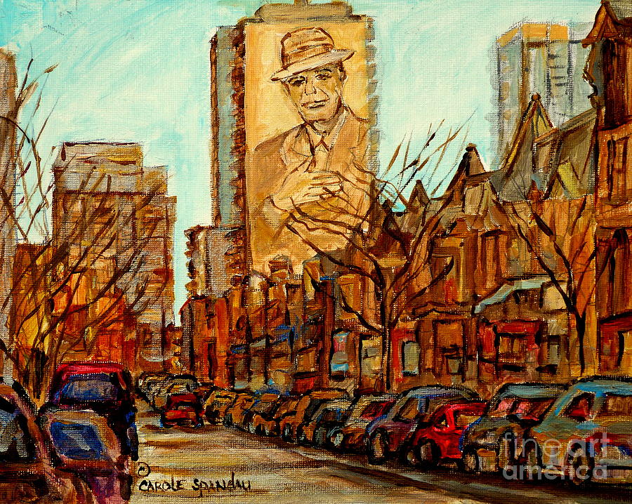 Cohen Over Crescent St Downtown Montreal Streetscene Paintings Boutiques Bars And Cars C Spandau Art Painting by Carole Spandau
