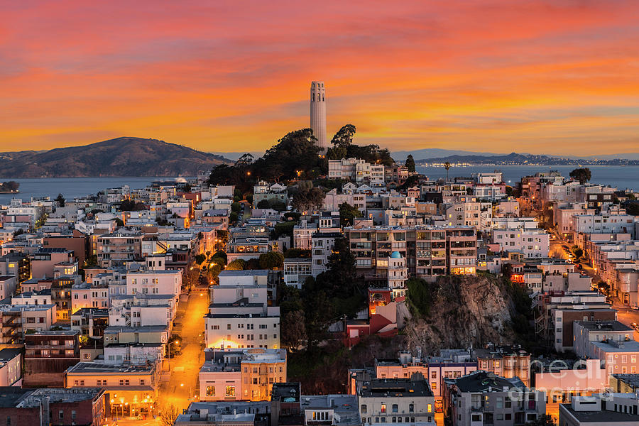 Coit Tower Dusk San Francisco with Sunset Sky Photograph by ...