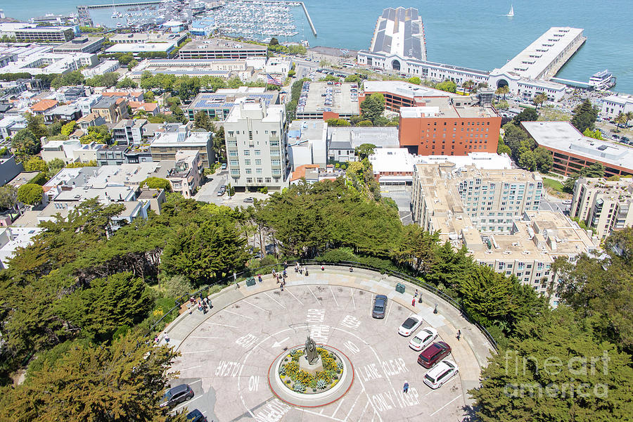 San Francisco Photograph - Coit Tower Parking Circle On Telegraph Hill Over The Embarcadero and Pier 39 San Francisco R600 by San Francisco