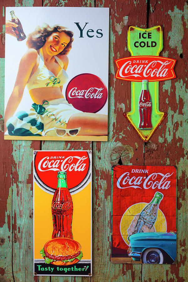 Coke Signs On Wooden Wall Photograph by Garry Gay - Fine Art America