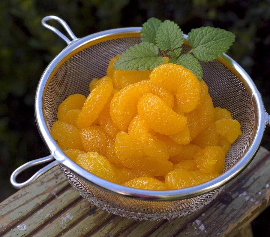 Colander of Draining Canned Mandarin Orange Citrus Fruit Photograph by Funwithfood
