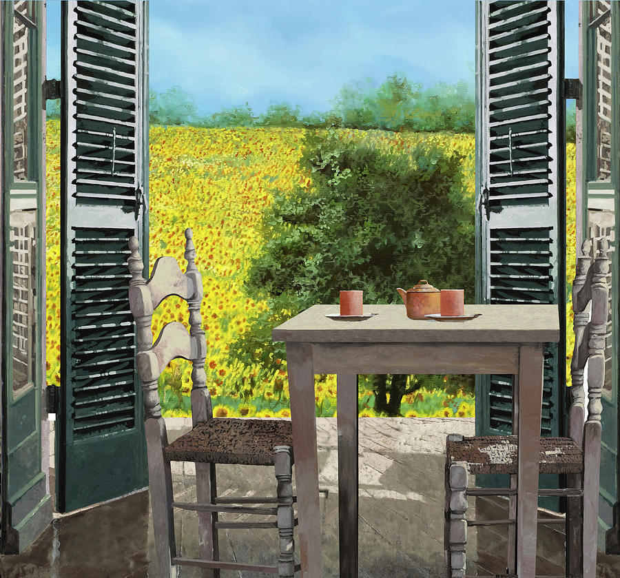 Sunflower Field Painting - Colazione Tra I Girasoli by Guido Borelli