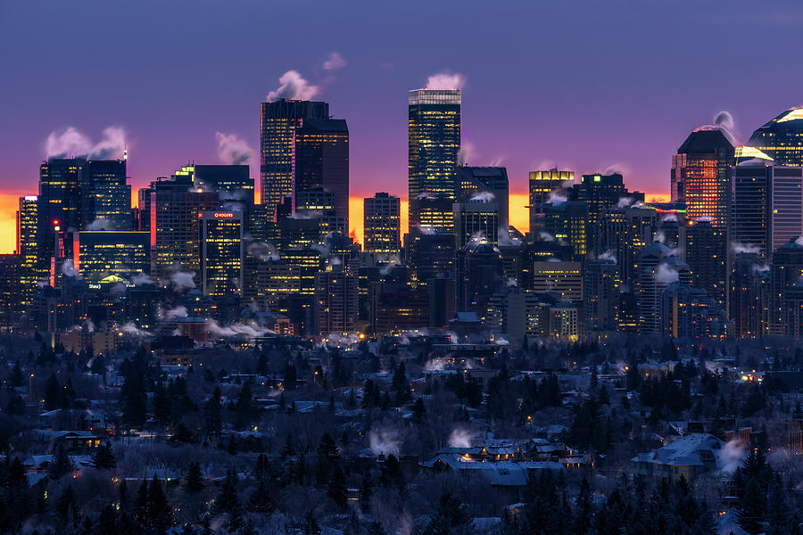 Winter Cityscape Calgary, Calgary Wall Art, Calgary Skyline, Downtown Calgary Art Decor Photograph by Yves Gagnon