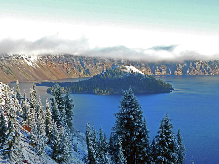Cold day at Crater Lake Photograph by Carl Moore