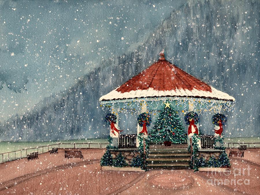 Cold Spring Gazebo Christmas  Painting by Janine Riley
