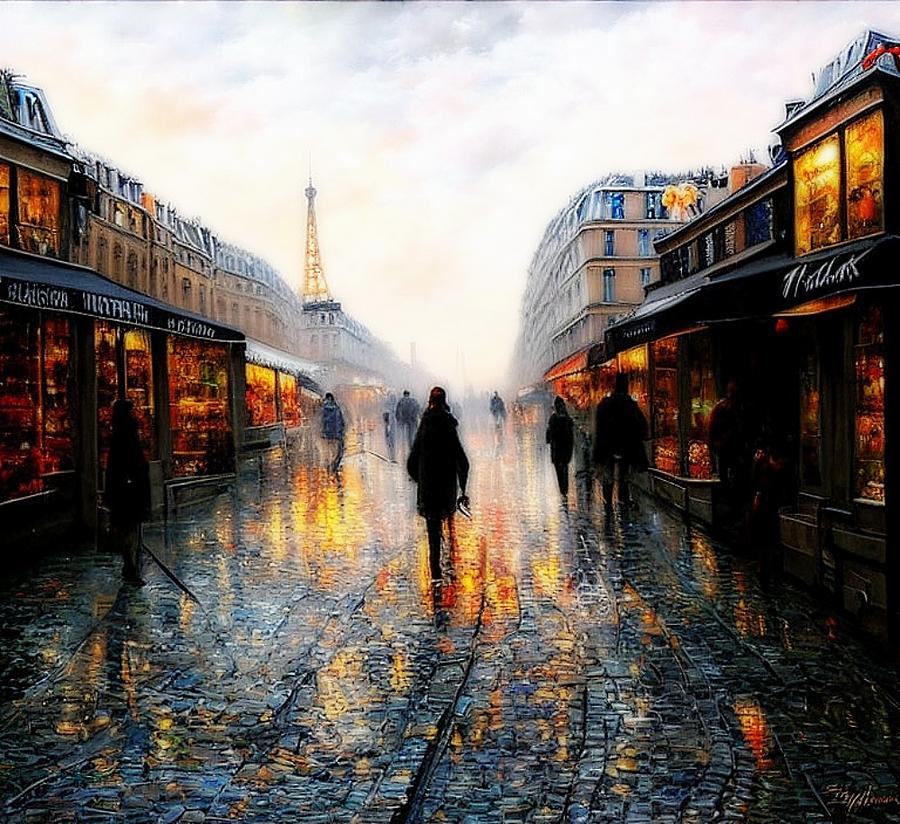 Cold Wet Paris Street Digital Art by Bob Smerecki - Fine Art America