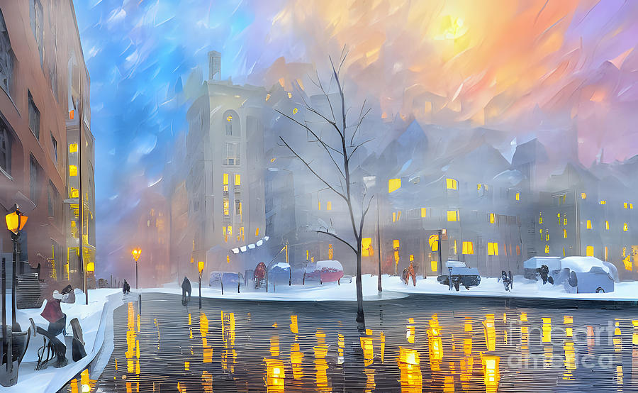 Cityscape On A Cold Winter Day Digital Art