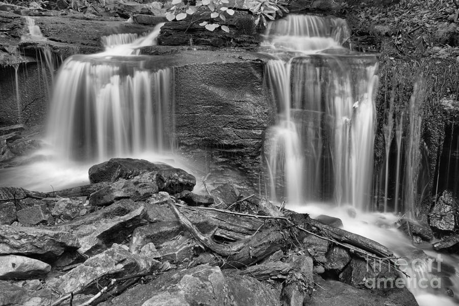 Cole Run Falls Double Plunge Black And White Photograph by Adam Jewell