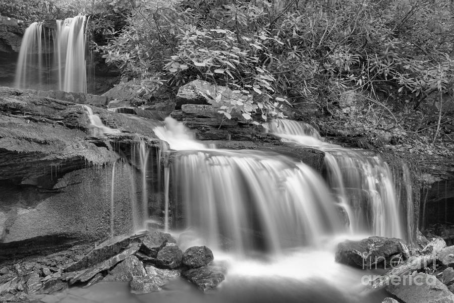 Cole Run Falls Spring 2021 Black And White Photograph by Adam Jewell
