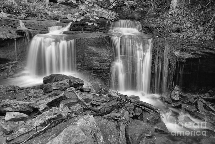 Cole Run Twin Falls Black And White Photograph by Adam Jewell