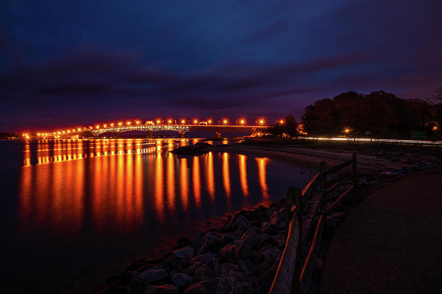 Coleman Bridge at Night Photograph by Rachel Morrison
