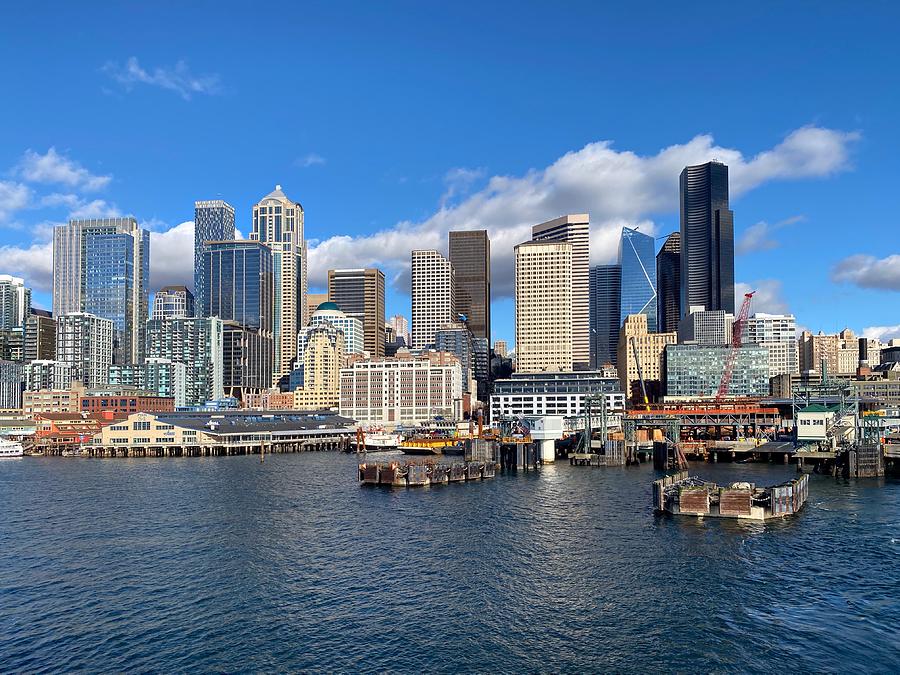 Coleman Ferry Dock and Seattle Skyline Photograph by Jerry Abbott