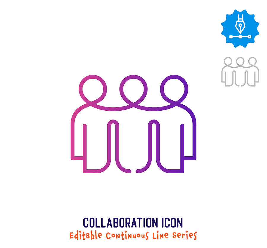 Collaboration Continuous Line Editable Icon Drawing by Ilyast