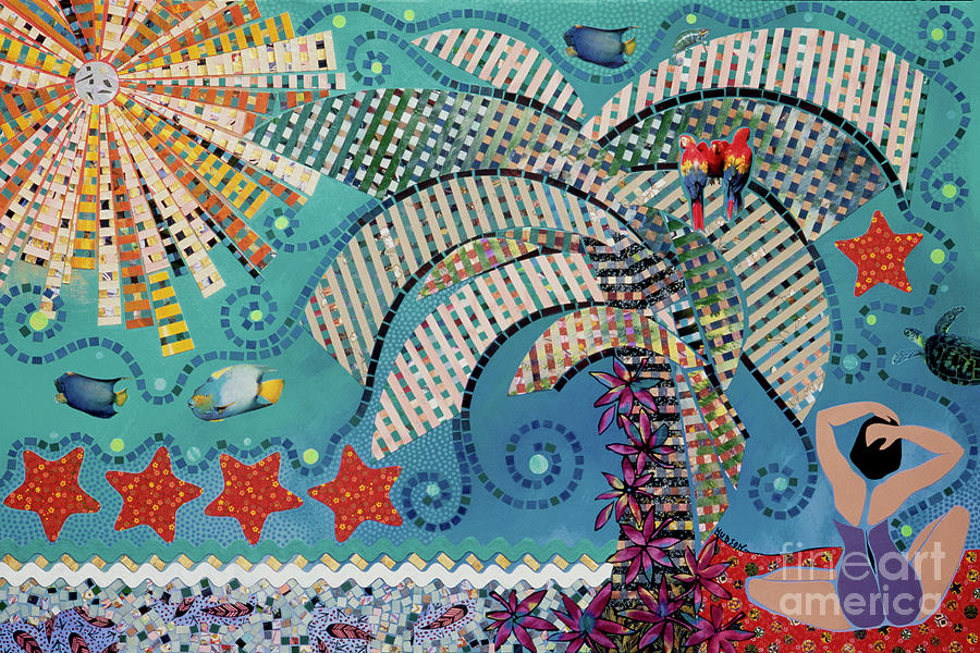 collage landscape art - On the Edge of the Yucatan Painting by Sharon Hudson