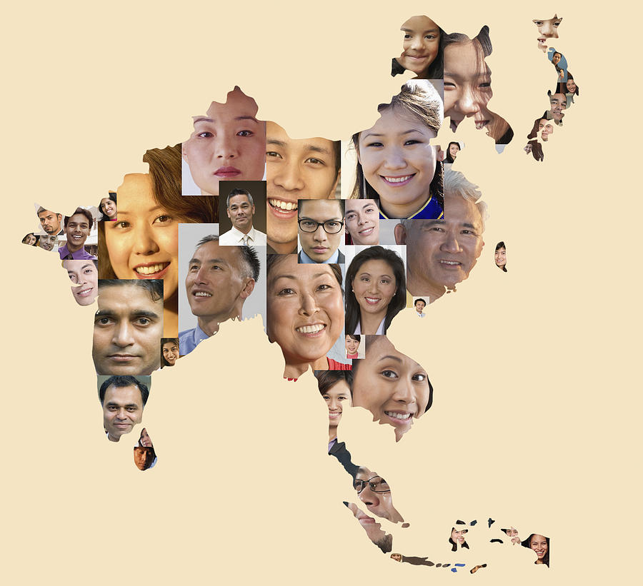 Collage of business people in shape of Asia map Photograph by John M Lund Photography Inc