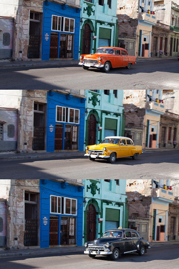 Collage of classic cars in a typical street in Cuba Photograph by Anzeletti
