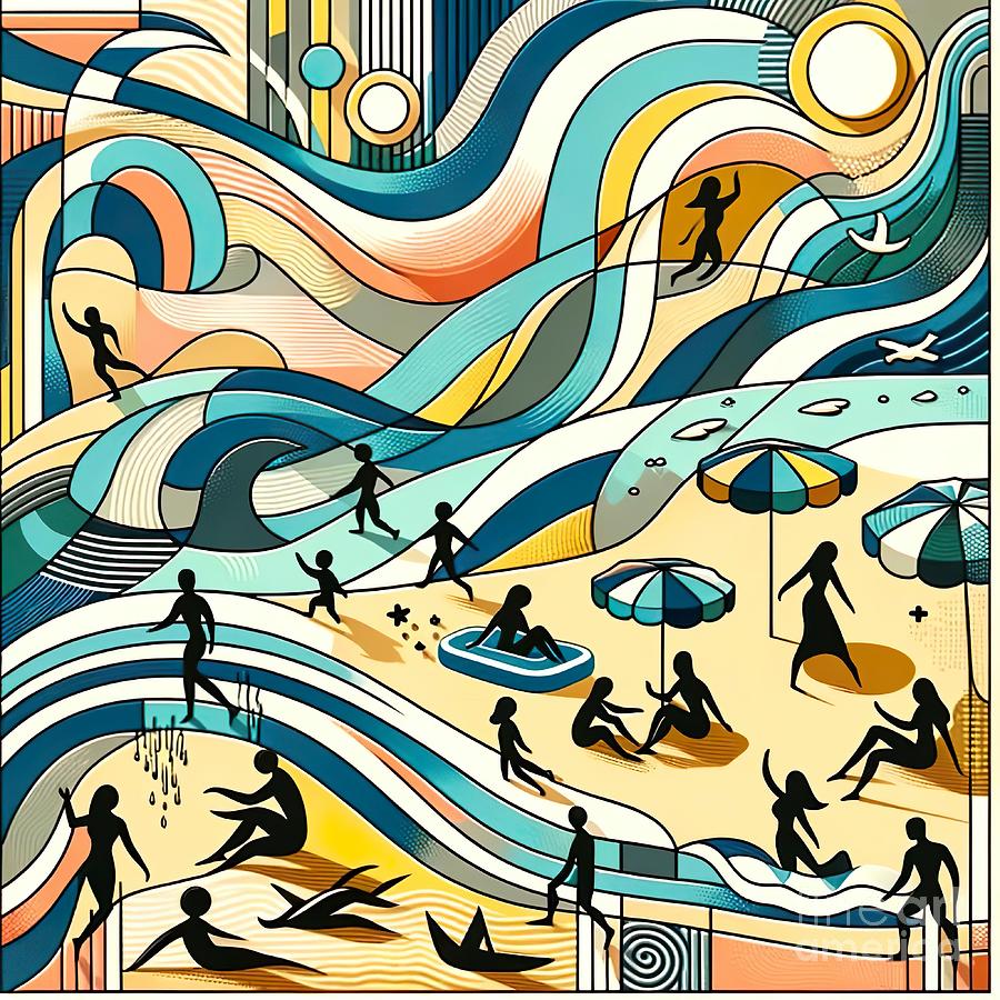 Abstract Pattern Digital Art - Collage of people at the beach -3 by Movie World Posters