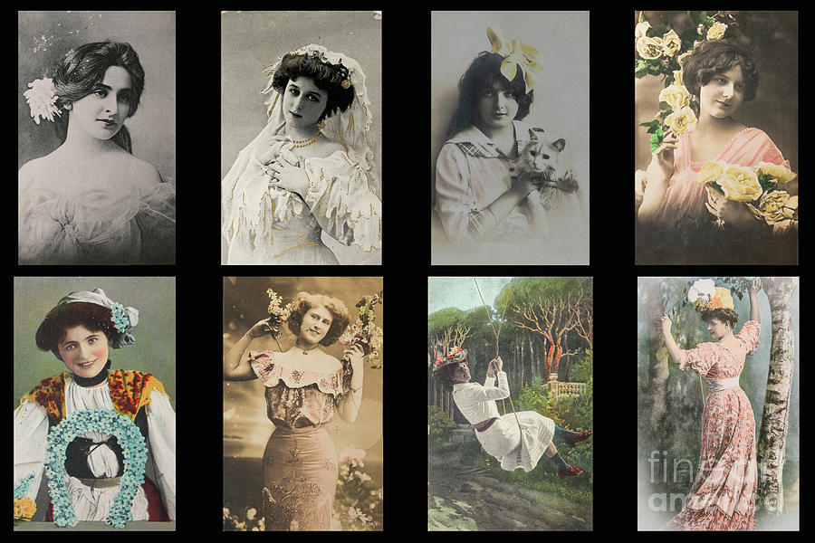 Collage Of Various Vintage Young Women In The Early 1900s Photograph