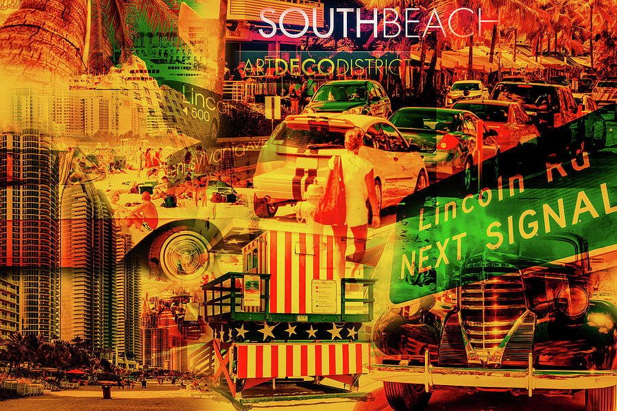 Collage with images of Miami and South Beach Digital Art by Karel Miragaya