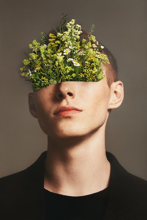 Collage with male portrait and flowers Photograph by Vasilina Popova