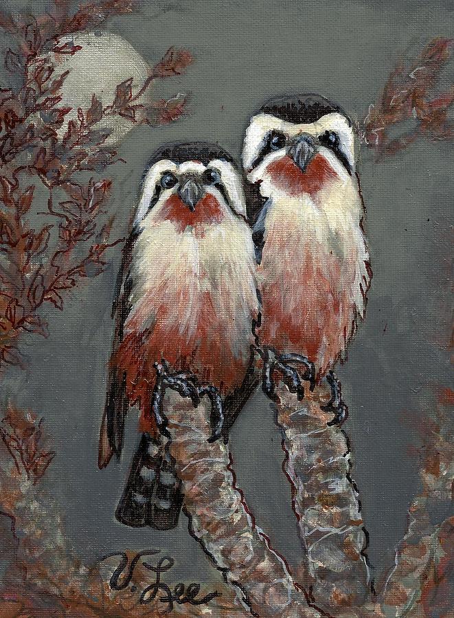 Collared Falconets on a Moonlit Night Painting by VLee Watson