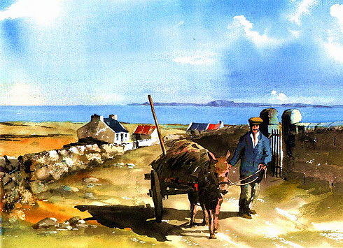 Collecting seaweed, Doonbeg Painting by Val Byrne