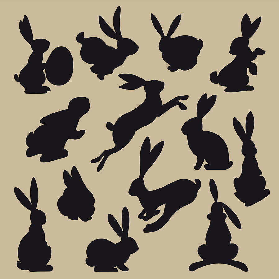 Collection of black easter rabbit silhouettes Drawing by Ollustrator