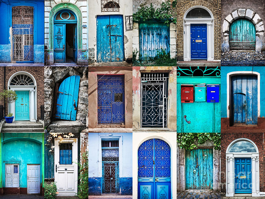 Collection of blue doors Photograph by Delphimages Photo Creations