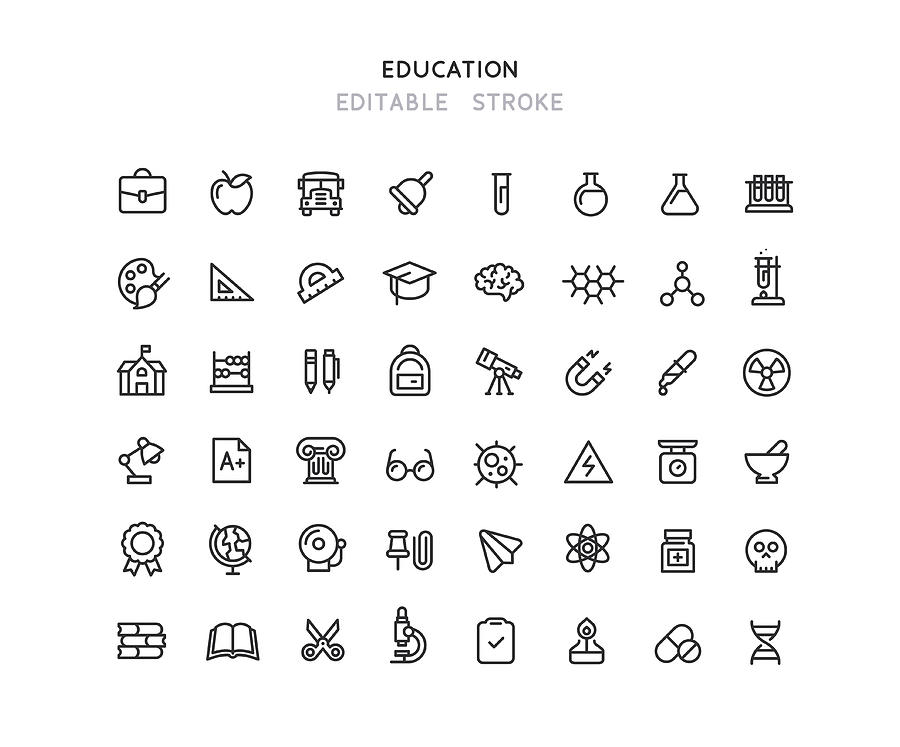Collection Of Education & Chemistry Line Icons Editable Stroke Drawing by Bounward