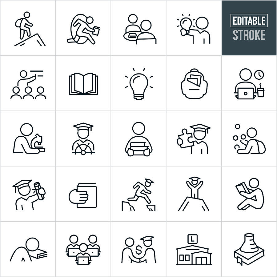 College Education Thin Line Icons - Editable Stroke Drawing by Appleuzr