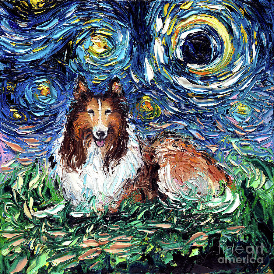 Collie Night Painting by Aja Trier