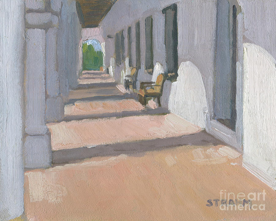 Collonade at Mission San Luis Rey Oceanside California Painting by Paul Strahm