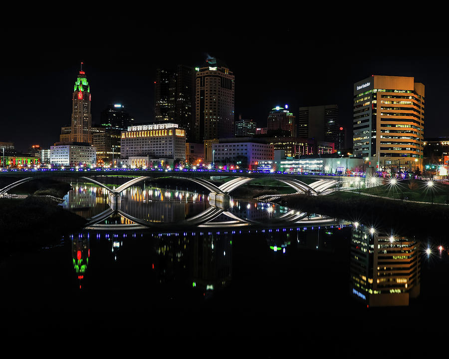 Architecture Photograph - Coloful Columbus Ohio Skyline At Night by Dan Sproul