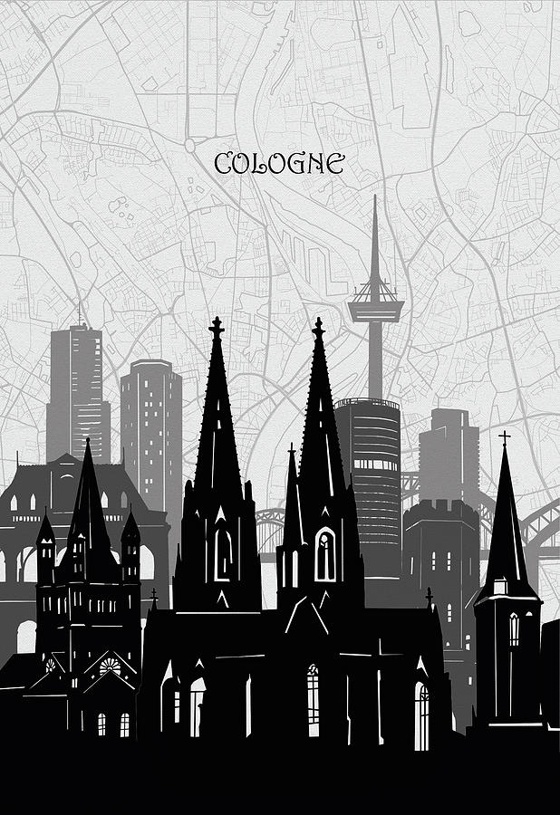 Cologne Cityscape Map Digital Art