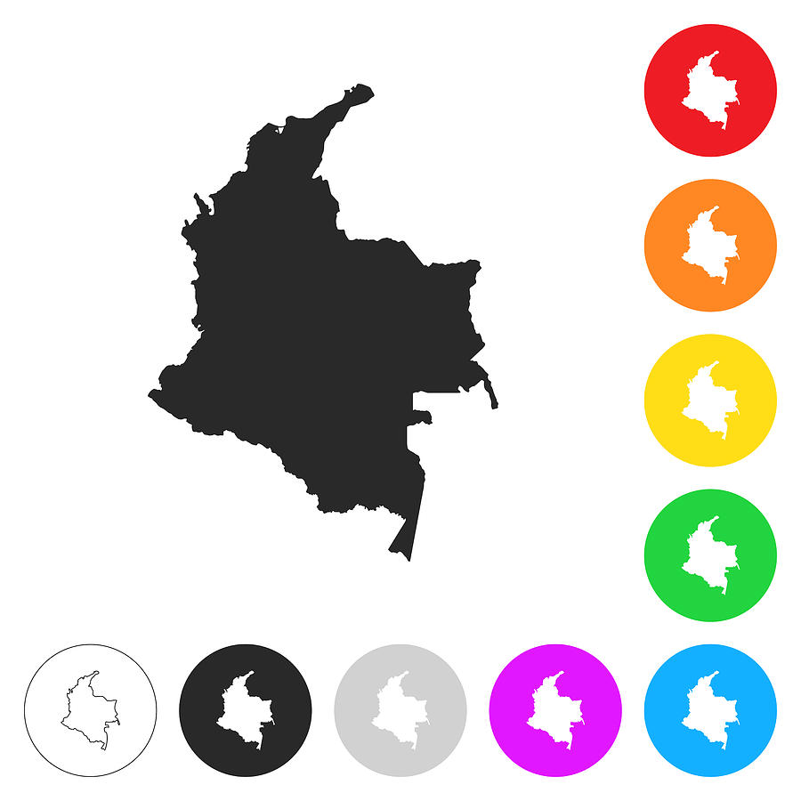 Colombia map - Flat icons on different color buttons Drawing by Bgblue