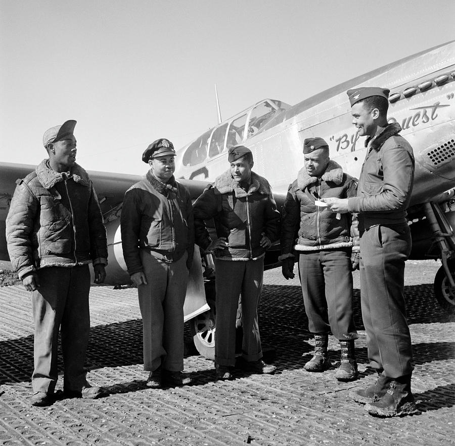 Colonel Benjamin Davis and other Tuskegee Airmen - WW2 Italy 1945 Photograph by War Is Hell Store