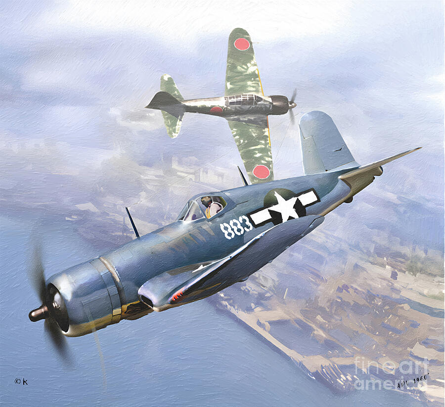 Colonel Gregory -Pappy- Boyington Aerial Combat with a Zeke Painting by Antonios Valamontes Colonel Gregory -Pappy- Boyington Aerial Combat with a Zeke Painting by Antonios Valamontes